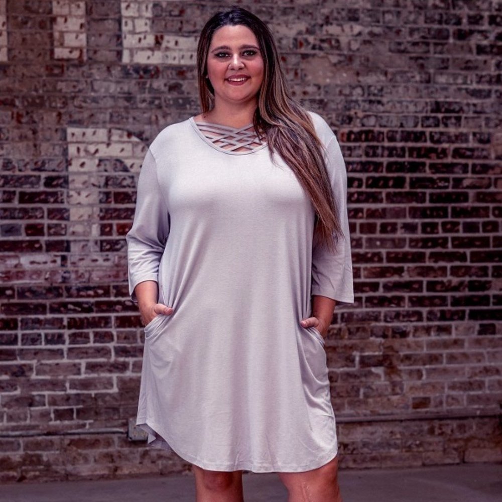 L&B Grey Strappy Flutter Dress with Pockets